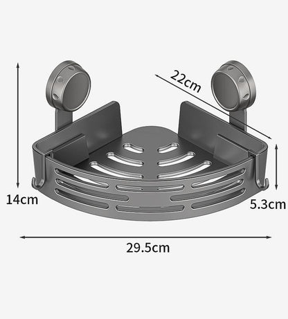 3-Pack Gun Gray Plastic Triangle Suction Cup Showercaddy 3-Tier Corner Shelves Nodrilling Bathroom Storage Rack 40Lbs Loadcapacity with 6 Towel Bar Hooks