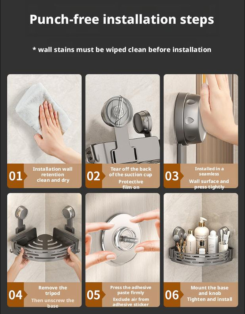 3-Pack Gun Gray Plastic Triangle Suction Cup Showercaddy 3-Tier Corner Shelves Nodrilling Bathroom Storage Rack 40Lbs Loadcapacity with 6 Towel Bar Hooks