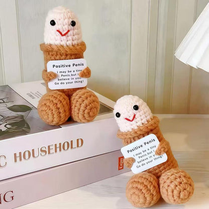 Cute Crochet Doll with Positive Message Card Soft Stuffed Animal Huggable Birthday Gift for Special Moments Delightful Addition to Any Collection