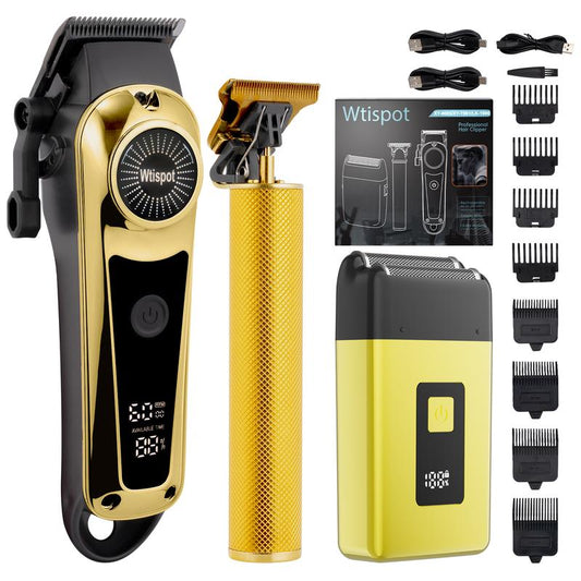 Wtisspot 3-Piece Professional Blonde Hair Clipper & Trimmer Kit for Men Usb-Rechargeable Barber Set with LCD Display Adjustable Blade and Professional Trimmer