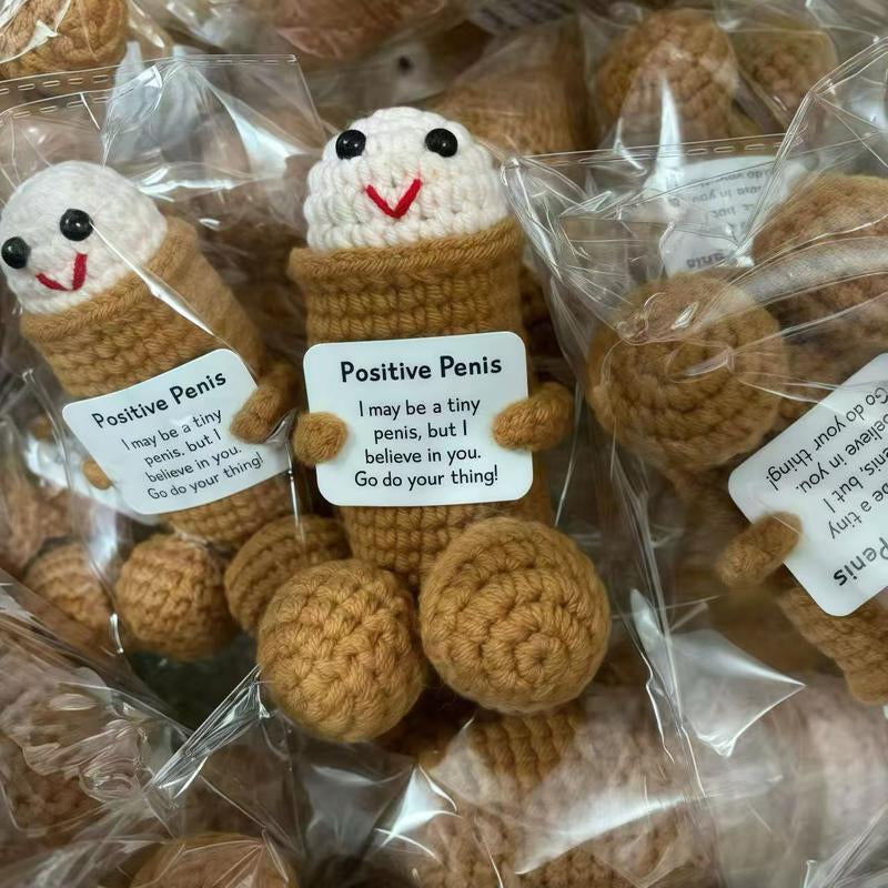 Cute Crochet Doll with Positive Message Card Soft Stuffed Animal Huggable Birthday Gift for Special Moments Delightful Addition to Any Collection