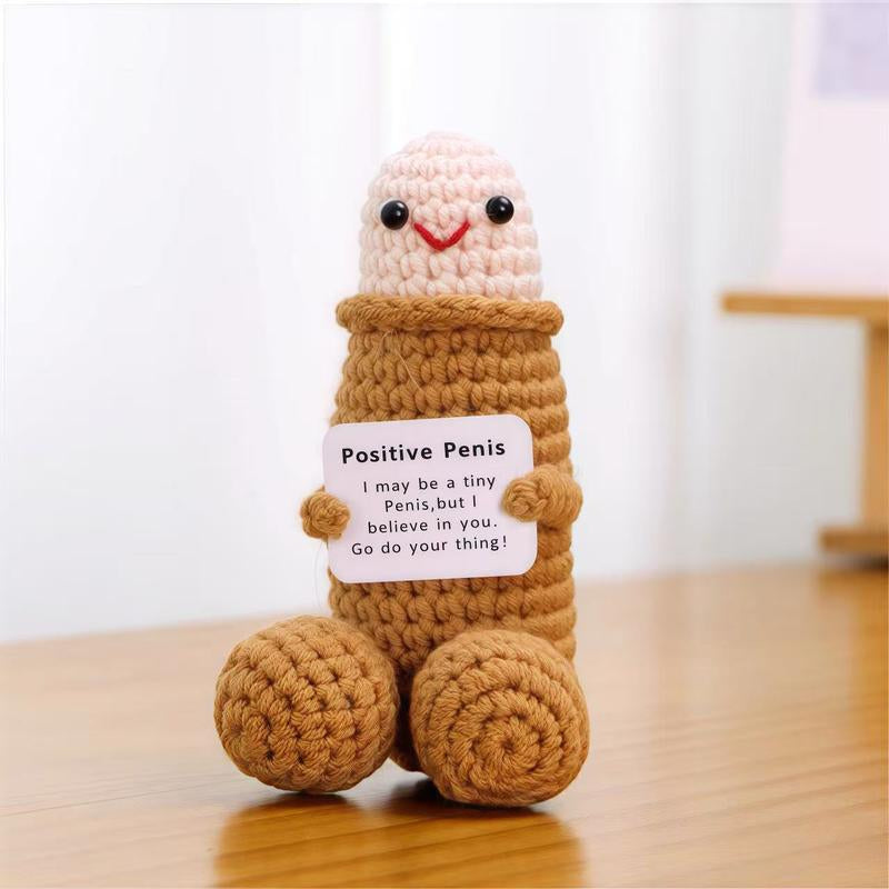 Cute Crochet Doll with Positive Message Card Soft Stuffed Animal Huggable Birthday Gift for Special Moments Delightful Addition to Any Collection
