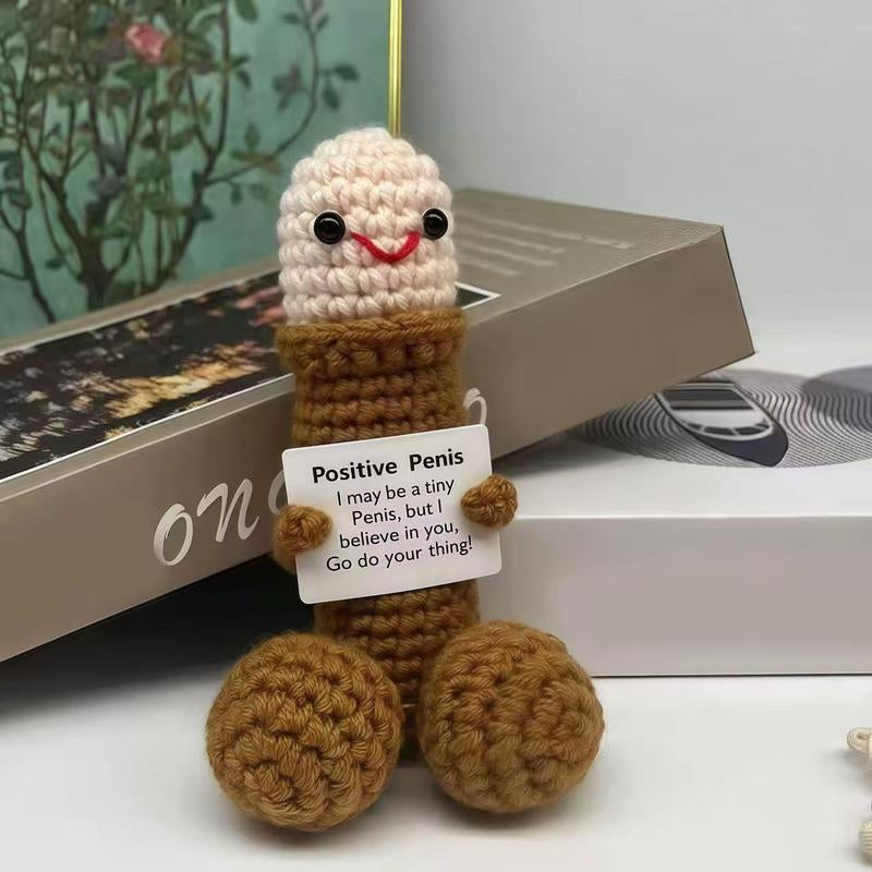 Cute Crochet Doll with Positive Message Card Soft Stuffed Animal Huggable Birthday Gift for Special Moments Delightful Addition to Any Collection
