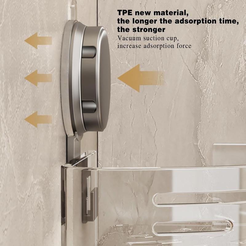 3-Pack Gun Gray Plastic Triangle Suction Cup Showercaddy 3-Tier Corner Shelves Nodrilling Bathroom Storage Rack 40Lbs Loadcapacity with 6 Towel Bar Hooks