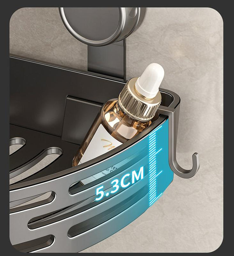 3-Pack Gun Gray Plastic Triangle Suction Cup Showercaddy 3-Tier Corner Shelves Nodrilling Bathroom Storage Rack 40Lbs Loadcapacity with 6 Towel Bar Hooks