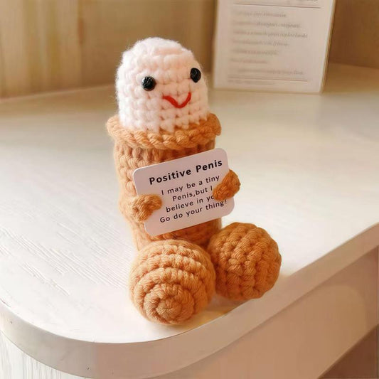 Cute Crochet Doll with Positive Message Card Soft Stuffed Animal Huggable Birthday Gift for Special Moments Delightful Addition to Any Collection